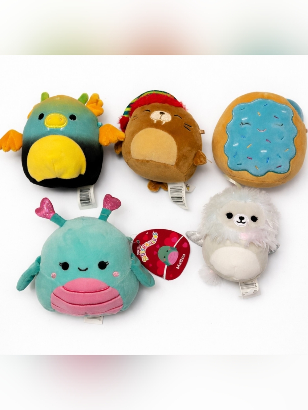 Squishmallows Bundle Plush Lot Mattea the Alien Donut Beaver Axoloti Yeti